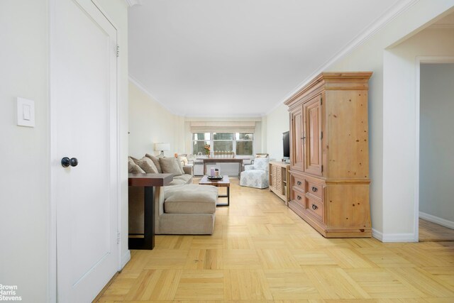 166 E 35th St Unit 10G, New York City, NY 10016 - living area with baseboards and ornamental molding