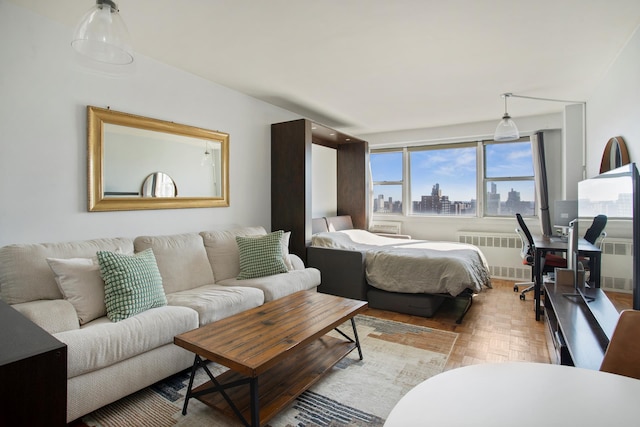 bedroom featuring radiator heating unit