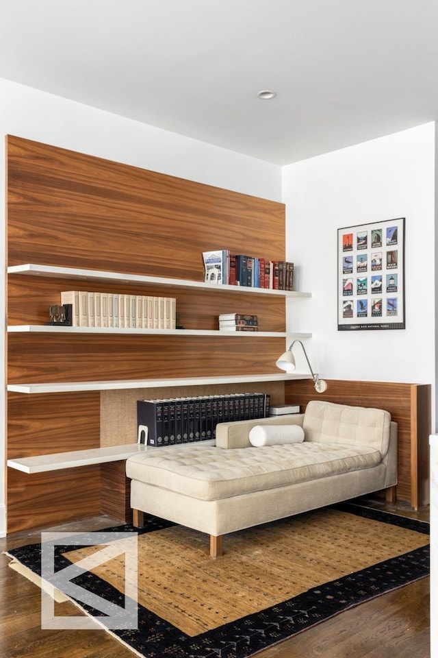 interior space featuring wood finished floors and recessed lighting