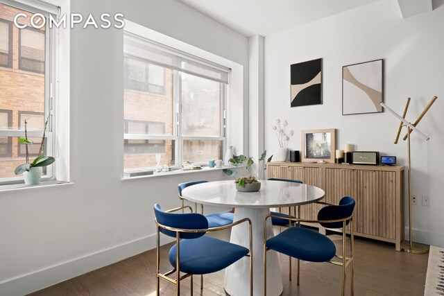 dining area with a healthy amount of sunlight, baseboards, and wood finished floors