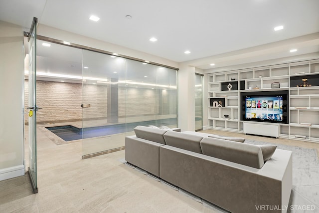 living room featuring recessed lighting