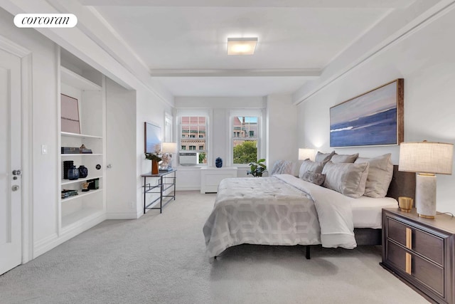 bedroom featuring carpet, cooling unit, and visible vents