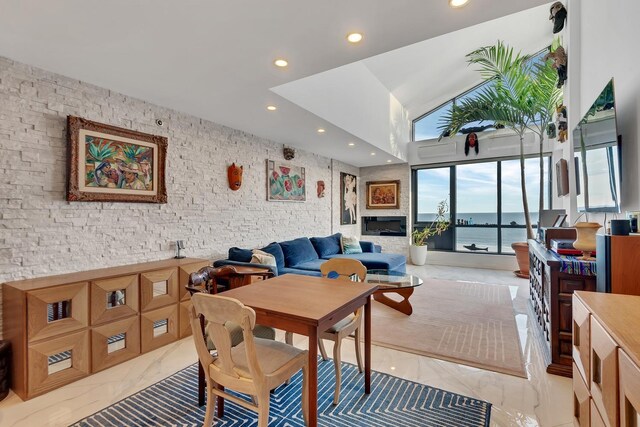 91-16 Shore Front Pkwy Unit 6H, New York City, NY 11693 - dining space with recessed lighting, light marble finish flooring, and an AC wall unit