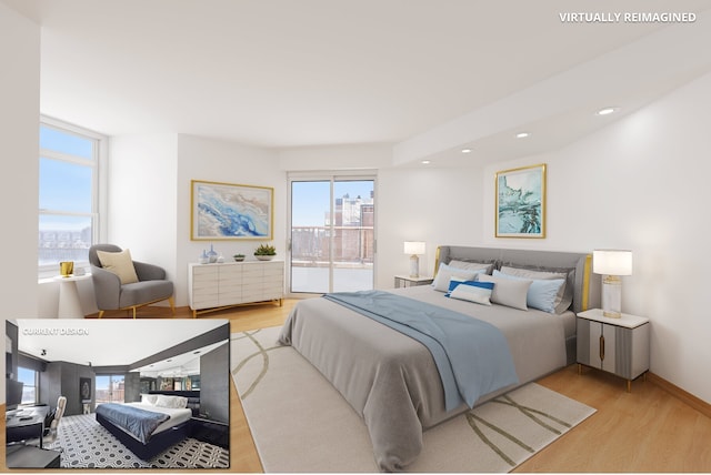 75 E End Ave Unit 19C, New York City, NY 10028 - bedroom featuring wood finished floors, access to outside, and recessed lighting
