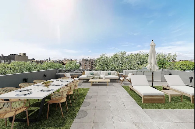 view of patio with an outdoor living space and outdoor dining area