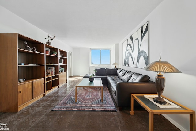 living area with stone finish flooring