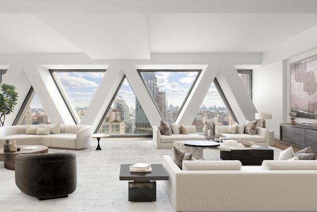 living area with a city view