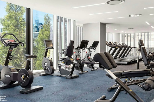 workout area with plenty of natural light and a wall of windows