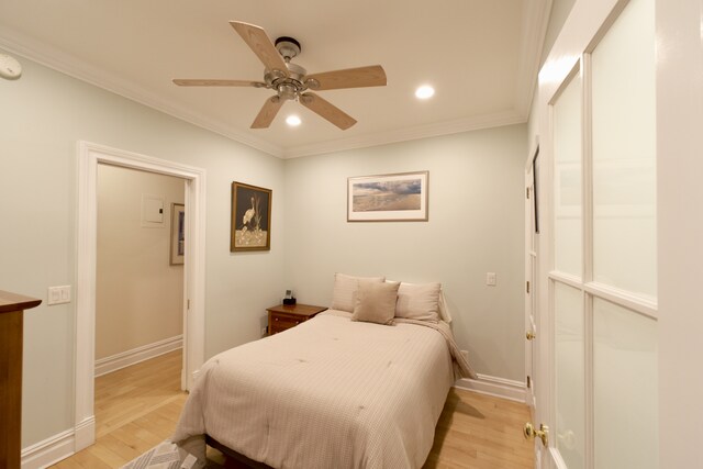 311 W 97th St Unit 2W, New York City, NY 10025 - bedroom with ornamental molding, light wood finished floors, and recessed lighting