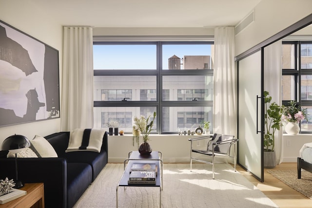 living room featuring a healthy amount of sunlight and wood finished floors