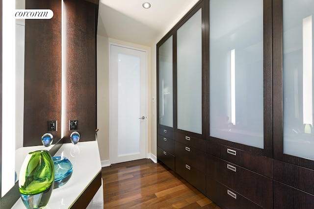 bathroom featuring wood finished floors and vanity