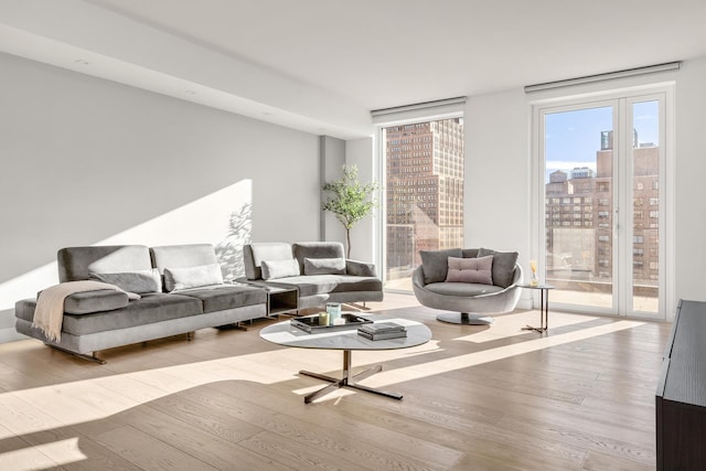 215 W 28th St Unit 14C, New York City, NY 10001 - living area with wood finished floors and a view of city