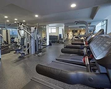 workout area with recessed lighting