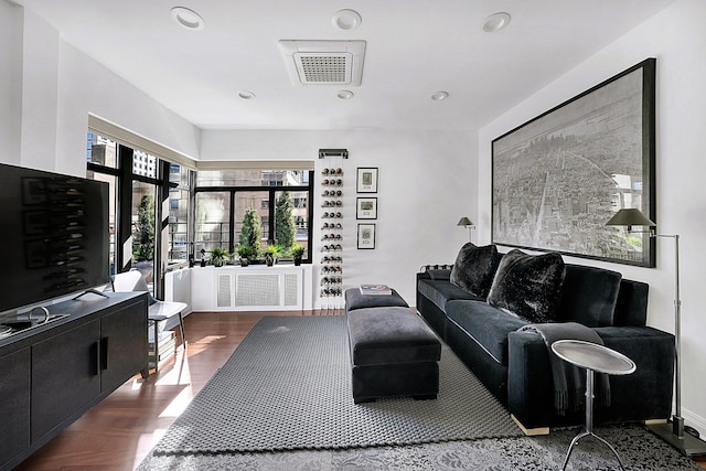 living room featuring wood finished floors and recessed lighting