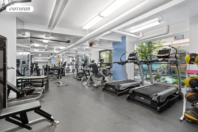 exercise room featuring visible vents