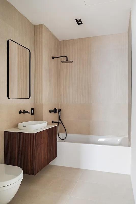 28 Herbert St Unit 4C, New York City, NY 11222 - full bathroom with bathtub / shower combination, vanity, toilet, and tile patterned floors