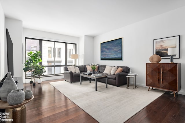 living room featuring hardwood / wood-style floors and baseboards