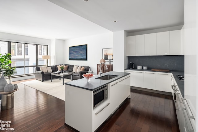 living room with dark wood-type flooring