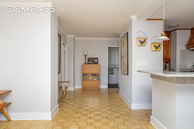 132 E 35th St Unit 7H, New York City, NY 10016 - corridor with baseboards and ornamental molding