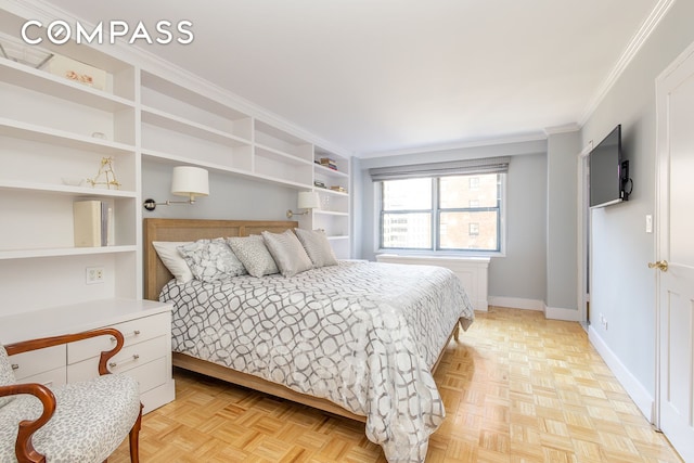 132 E 35th St Unit 7H, New York City, NY 10016 - bedroom with ornamental molding and baseboards