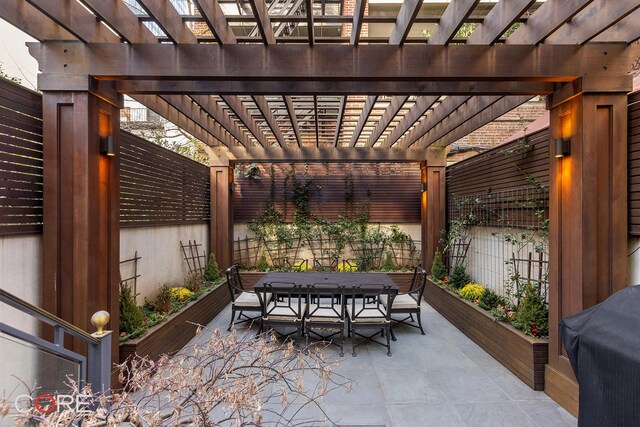 238 E 68th St, New York City, NY 10065 - view of patio featuring a pergola, outdoor dining area, and fence