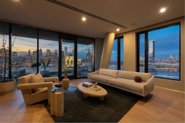 lobby with a water view and a city view