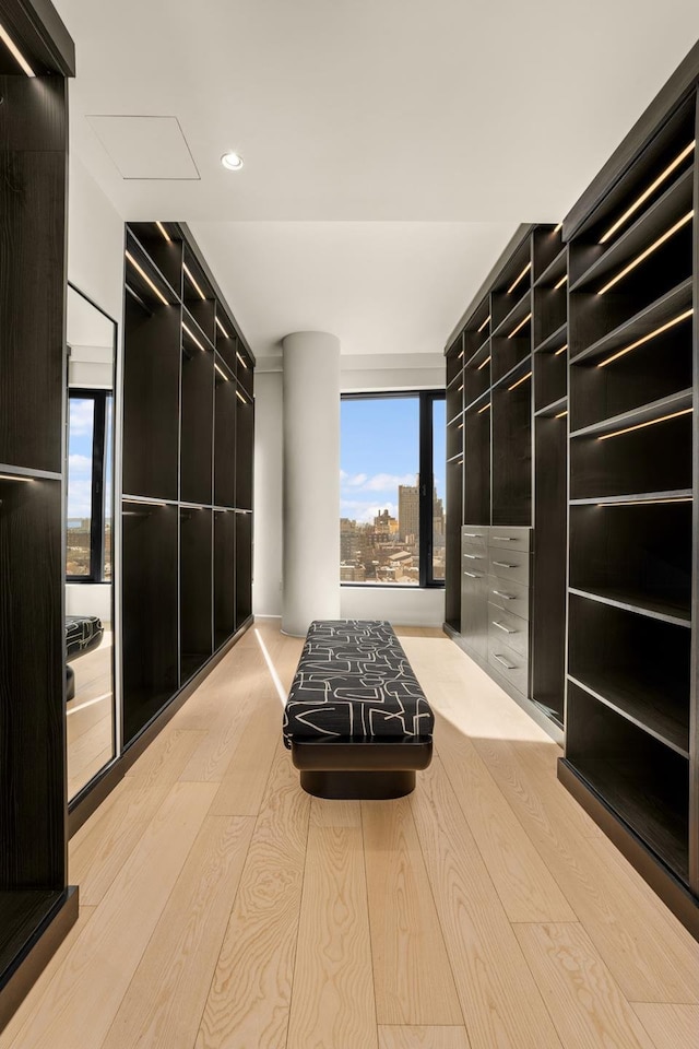 spacious closet featuring light wood-style flooring