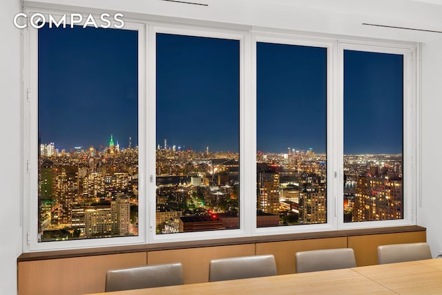 interior space with a view of city lights