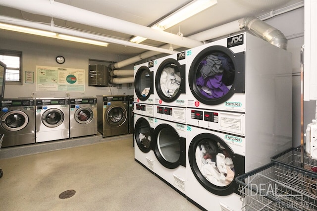 community laundry room featuring stacked washing maching and dryer and separate washer and dryer