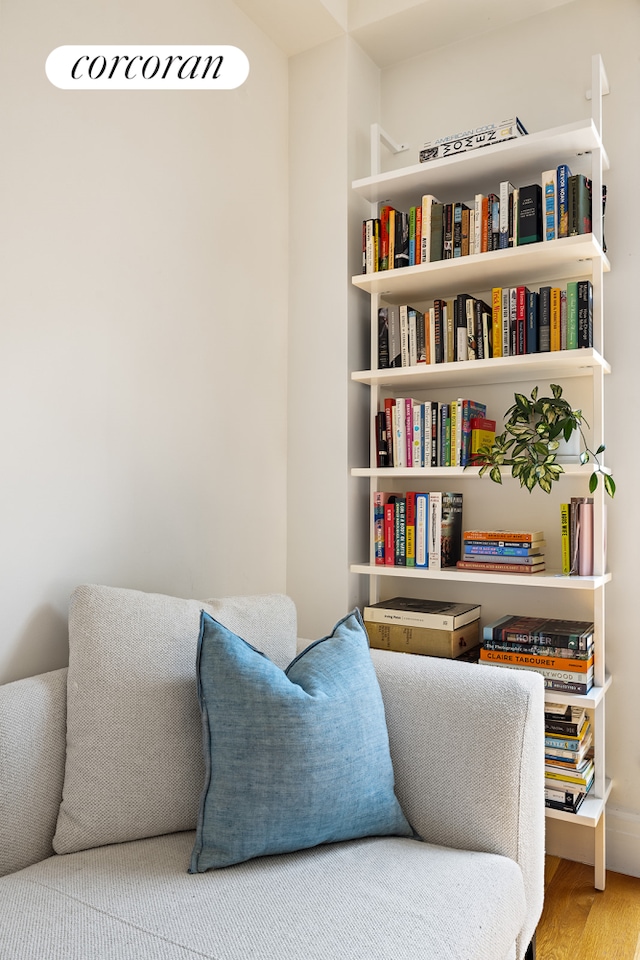 sitting room with wood finished floors