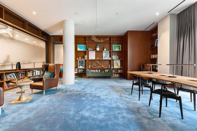 interior space featuring decorative columns and recessed lighting