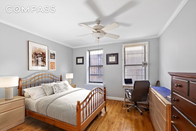 4 W 109th St Unit 6A, New York City, NY 10025 - bedroom featuring light wood-style flooring, a desk, crown molding, and ceiling fan
