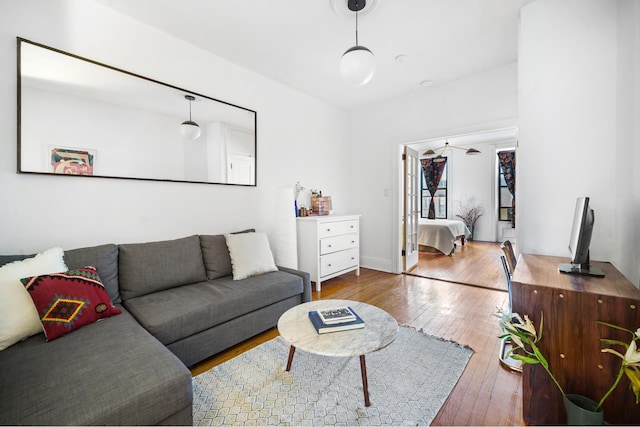 living area with wood-type flooring