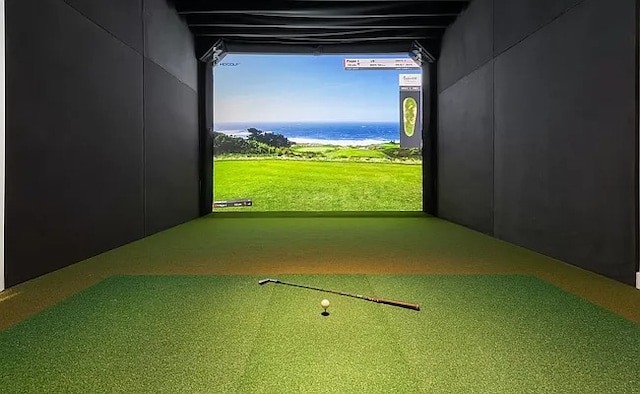 playroom with golf simulator