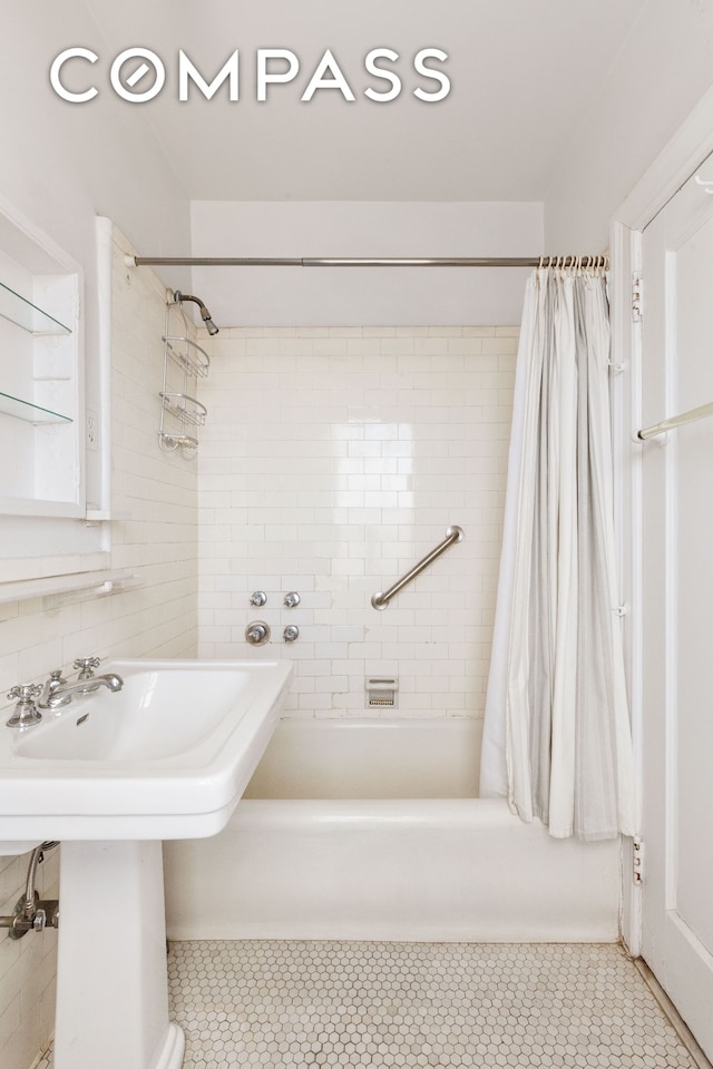 20 W 77th St Unit 15A, New York City, NY 10024 - full bathroom with shower / bathtub combination with curtain and tile patterned flooring