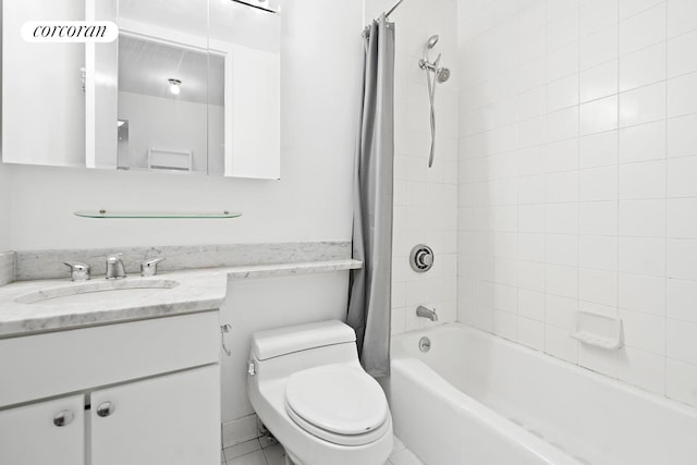 full bath with vanity, toilet, and shower / bath combo