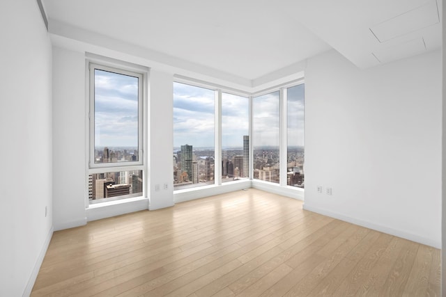 empty room featuring baseboards and wood finished floors