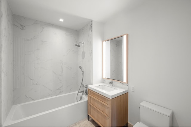 full bathroom with vanity, shower / bathtub combination, and toilet
