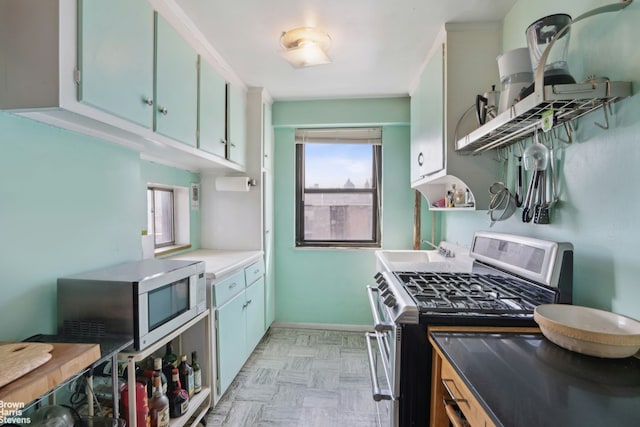 kitchen with baseboards, stainless steel appliances, and a sink