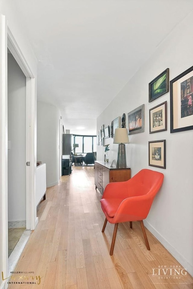 hall featuring baseboards and light wood-style floors