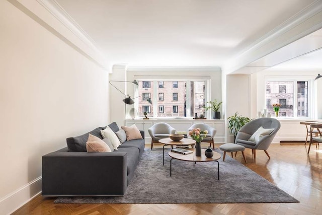 530 Park Ave Unit 5A, New York City, NY 10065 - living area featuring baseboards and ornamental molding