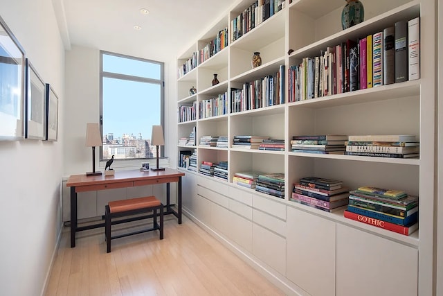 office with light wood-style flooring and baseboards