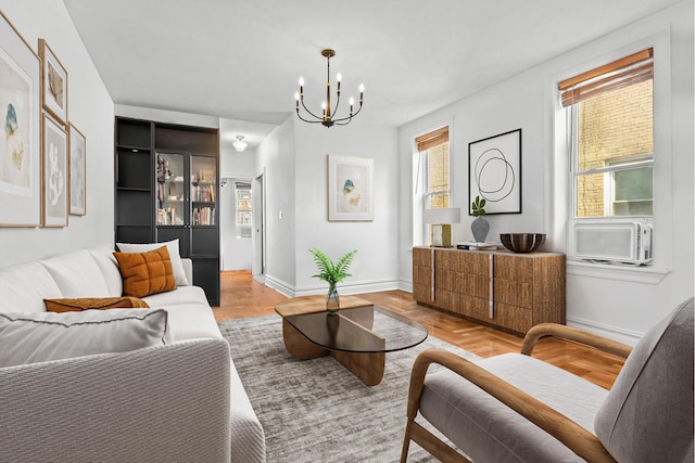 811 Walton Ave Unit F19, New York City, NY 10451 - living area with a chandelier, baseboards, and cooling unit
