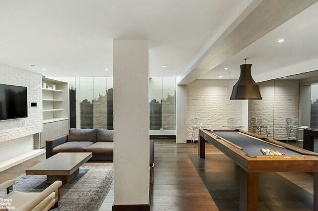 211 E 13th St Unit 6E, New York City, NY 10003 - recreation room featuring pool table, wood finished floors, built in shelves, and recessed lighting