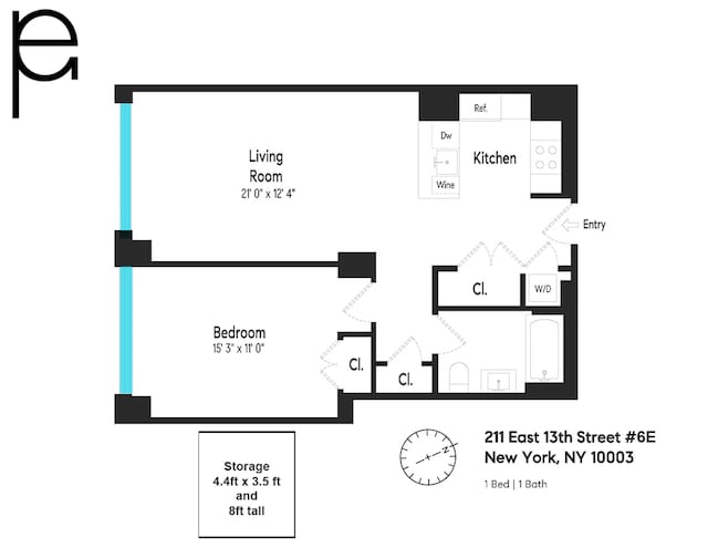 211 E 13th St Unit 6E, New York City, NY 10003 - floor plan / room layout