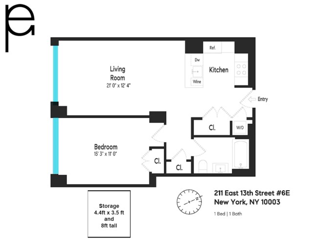 211 E 13th St Unit 6E, New York City, NY 10003 - floor plan / room layout