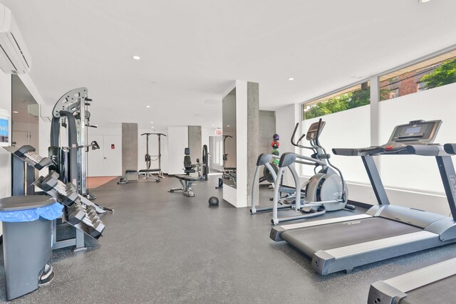 651 New York Ave Unit 502, New York City, NY 11203 - gym featuring a wall unit AC and recessed lighting