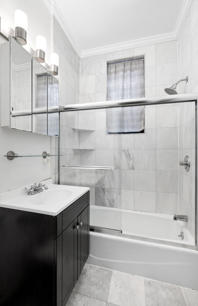 131 E 29th St, New York City, NY 10016 - bathroom with ornamental molding, combined bath / shower with glass door, and vanity