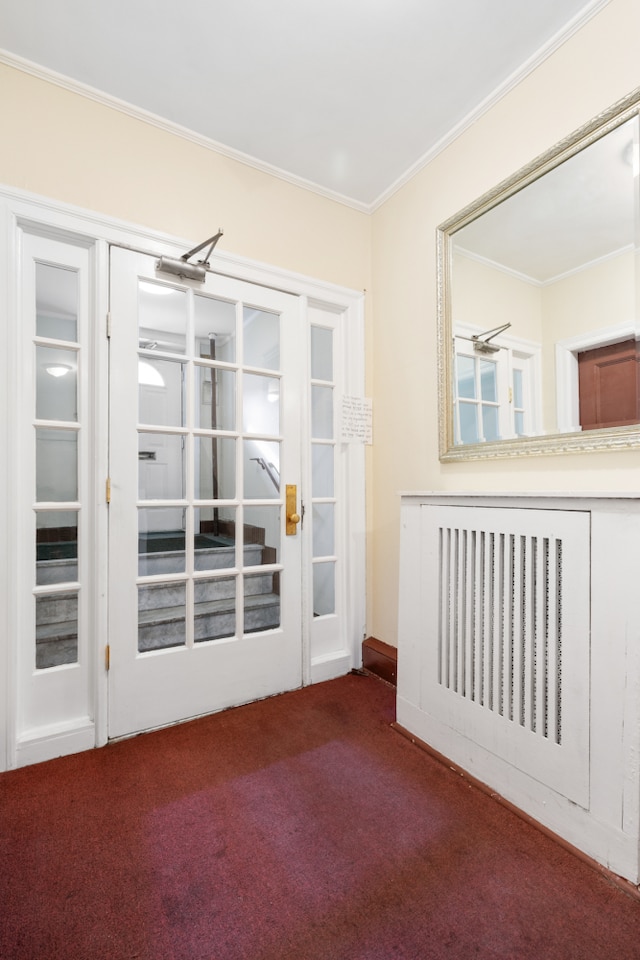 131 E 29th St, New York City, NY 10016 - spare room featuring carpet flooring, ornamental molding, and french doors