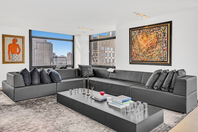 living area with a city view